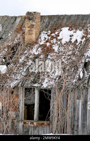 homestead tetto e muro in inverno Foto Stock