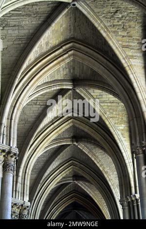 Reims, Francja, Francia, Frankreich, Cathédrale Notre-Dame, Cattedrale di nostra Signora, interno, interno, Croce costola volta a coste; Kreuzrippengewölbe, nawa Foto Stock