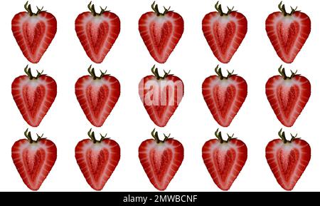 motivo senza cuciture di metà fragola fresca su sfondo bianco Foto Stock
