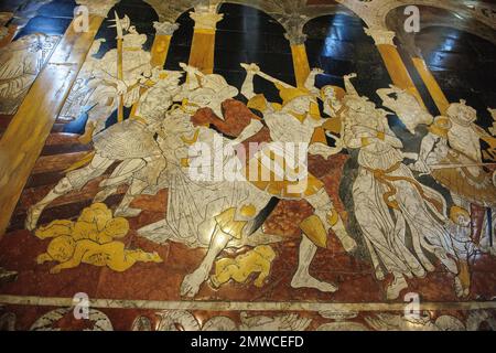 Mosaico in marmo, massacro degli Innocenti, Duomo di Siena, Siena, Toscana, Italia Foto Stock