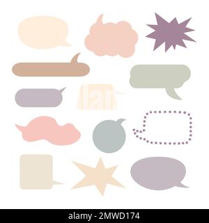 Set di bolle di linguaggio pastello colorato Doodle vettore illustrazione, adesivo per pianificatore, bullet journal, San Valentino decorazione, elemento grafico di conversione Illustrazione Vettoriale