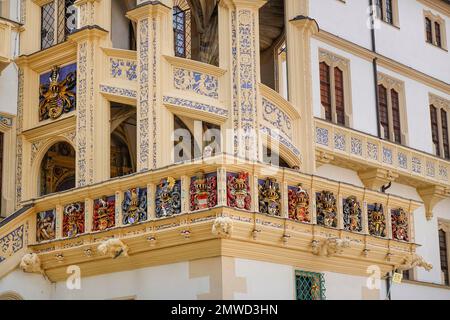 Scala, Castello di Hartenfels, Torgau, Sassonia, Germania Foto Stock