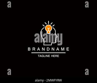smart testa umana pensare bulbo idea logo hippster vintage emblema vettore icona illustrazione Illustrazione Vettoriale
