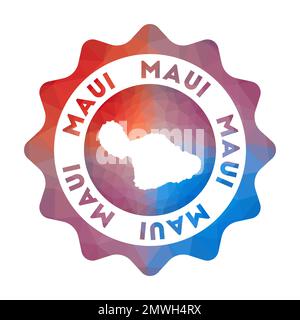 Logo Maui basso in poliestere. Colorato logo di viaggio gradiente dell'isola in stile geometrico. Illustrazione Vettoriale