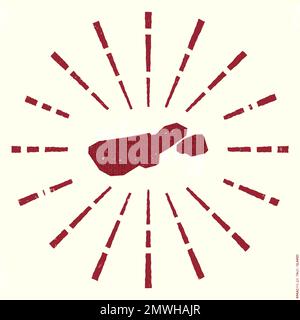 Logo dell'isola madre de Dios. Poster grunge Sunburst con mappa dei bordi. Forma dell'isola madre de Dios piena di cifre esadecimali con raggi solari intorno. Illustrazione Vettoriale