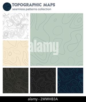 Mappe topografiche. Motivi isolati artistici, design senza cuciture. Sfondo di classe. Illustrazione vettoriale. Illustrazione Vettoriale