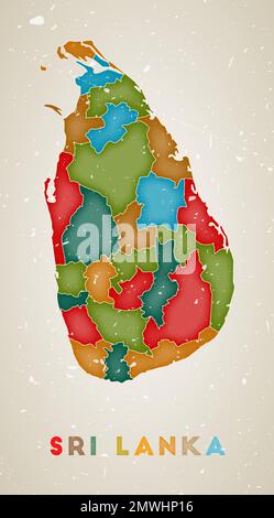 Mappa dello Sri Lanka. Poster del paese con aree colorate. Vecchio grunge texture. Illustrazione vettoriale dello Sri Lanka con il nome del paese. Illustrazione Vettoriale