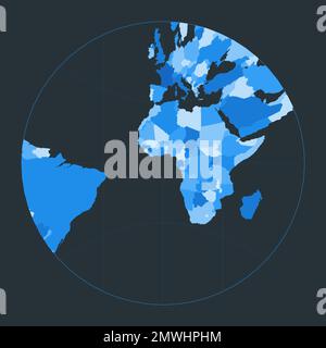 Mappa del mondo. Proiezione gnomonica. Illustrazione futuristica del mondo per la vostra infografica. Bella tavolozza di colori blu. Illustrazione vettoriale trendy. Illustrazione Vettoriale