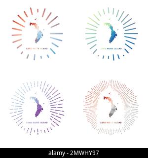Lord Howe Island basso Poly sunburst set. Logo dell'isola in stile poligonale geometrico. Illustrazione vettoriale. Illustrazione Vettoriale