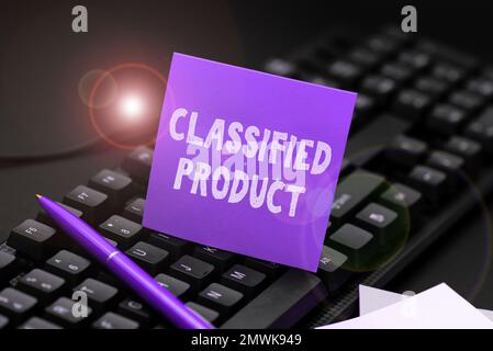 Segno di testo che mostra il prodotto classificato. Informazioni concettuali sensibili alla fotografia Top Secret divulgazione non autorizzata Foto Stock