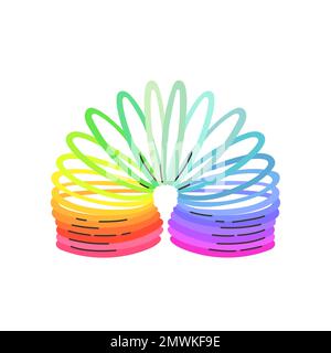 Giocattolo con molla a spirale arcobaleno. Bambini magia primavera slinky. Giocattolo di plastica colorato per bambini. Vettore isolato su sfondo bianco. Illustrazione Vettoriale