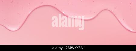 Struttura in gel cosmetico liquido trasparente. Crema gelatinosa o siero gocciolante con collagene, niacinamide o acido salicilico per la cura della pelle di bellezza, bordo isolato su sfondo rosa, vettore realistico illustrazione Illustrazione Vettoriale