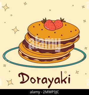 Cucina tradizionale giapponese. Dorayaki asiatico. Ilstrazione vettoriale. Illustrazione Vettoriale