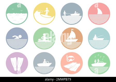 Set di icone per sport acquatici. Vettore. Illustrazione Vettoriale