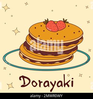 Cucina tradizionale giapponese. Dorayaki asiatico. Ilstrazione vettoriale. Illustrazione Vettoriale