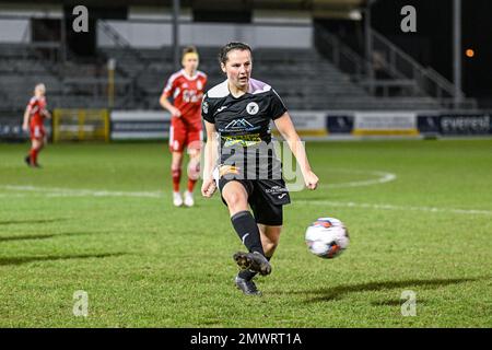 Aalst , 1 febbraio 2023, Ulrike De Frere (11) di Aalst nella foto di una partita di calcio femminile tra Eendracht Aalst e Standard Femina de Liege, il 15° giorno della stagione 2022 - 2023 del campionato belga Lotto Womens Super League , Mercoledì 1 febbraio 2023 ad Aalst, BELGIO. FOTO SPORTPIX | Stijn Audooren Foto Stock