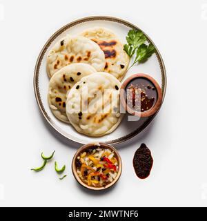 Pupusas su sfondo bianco cibo fotografia. Immagini di alta qualità catturano i sapori e le texture tradizionali di questo amato cibo di strada in un moderno Foto Stock