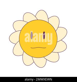 Sorridente fiore faccia Y2K ispirato icona. Retro divertente Daisy sorriso adesivo. Trippy faccia gialla vintage in petali. Emoji di fiori di camomilla funky. Illustrazione vettoriale. Illustrazione Vettoriale