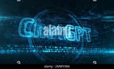 ChatGPT concetto di segno neon, open ai chat gpt bot e tecnologia di intelligenza artificiale. Illustrazione del rendering 3D futuristico. Foto Stock