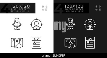 La selezione dei lavoratori elabora le icone lineari pixel Perfect impostate per la modalità scura e chiara Illustrazione Vettoriale
