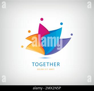 Vector 5 persona logo, lavoro di squadra. Amore, sostegno, icona persone insieme, concetto. Abbraccia e abbraccia, amici stretti, adozione da parte dei bambini, supporto, genitore, madre Illustrazione Vettoriale