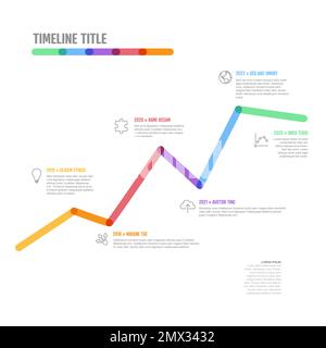 Crescita della linea spessa modello di diagramma timeline verticale infogrpahic con sfondo bianco. Semplice infografica multifunzione con curva grafica crescente Illustrazione Vettoriale