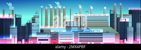 impianto di generazione di energia con camini produzione di energia elettrica produzione industriale edilizia industria pesante fabbrica con fumo da stoccaggio torri t Illustrazione Vettoriale