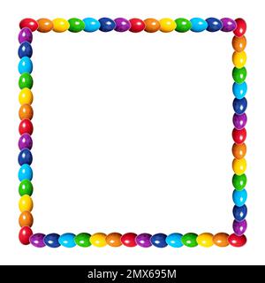 Bordo quadrato fatto di uova di colore arcobaleno. Cornice quadrata, fatta di uova di pollo multicolore tinte. Usato tradizionalmente durante il periodo pasquale come regalo. Foto Stock