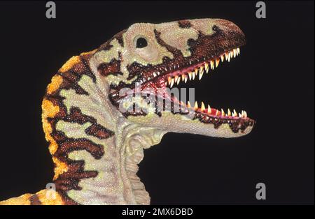 Dinosauri animatronici a grandezza naturale della società americana Dinamation Corp esposti al ‘Dinosaurs Alive!’ Mostra all'Alexandrea Palace Delight visi Foto Stock