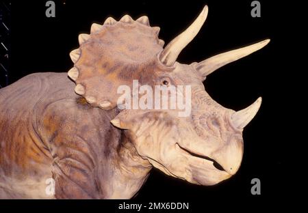 Dinosauri animatronici a grandezza naturale della società americana Dinamation Corp esposti al ‘Dinosaurs Alive!’ Mostra all'Alexandrea Palace Delight visi Foto Stock