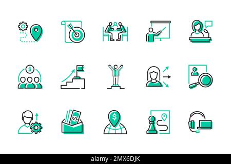Business and management - moderno design linea stile icone set Illustrazione Vettoriale