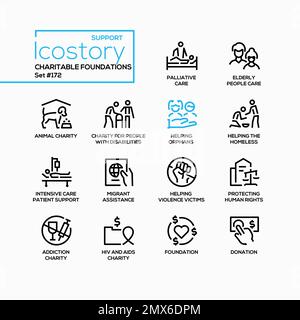 Fondazioni benefiche - linea design stile icone set Illustrazione Vettoriale