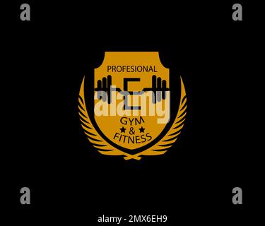 Lettera e Logo con illustrazione del modello a campana. Logo palestra fitness. design vettoriale del logo fitness per palestra e fitness. Illustrazione Vettoriale