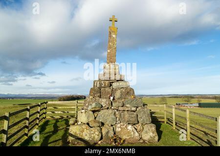 Maggie Wall Witch Monument, Maggie Wall è stato bruciato qui nel 1657 come una strega. Foto Stock