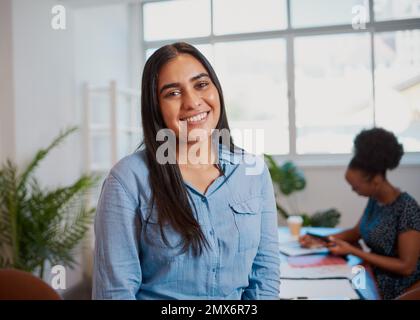 Giovane donna indiana d'affari con collega nero, ritratto riunione del consiglio d'amministrazione Foto Stock