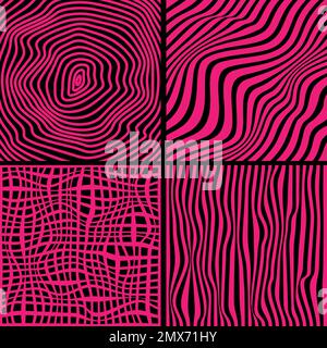 Impostare lo sfondo delle linee di distorsione. Distorce le strisce, modello moderno astratto. Onde di illusione op art Illustrazione Vettoriale