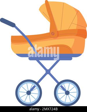 Icona di baby carrozza. Cartone animato giallo bambino pram isolato su sfondo bianco Illustrazione Vettoriale