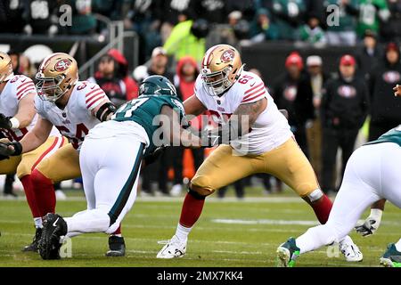 San Francisco 49ers guard Aaron Banks (65) blocks during an NFL football  game against the Seattle Seahawks, Sunday, Sept. 18, 2022, in Santa Clara,  Calif. (AP Photo/Scot Tucker Stock Photo - Alamy