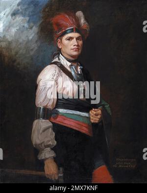 Joseph Brant. Ritratto del capo Mohawk, Thayendanegea o Joseph Brant (1743-1807) di George Romney, olio su tela, 1776 Foto Stock