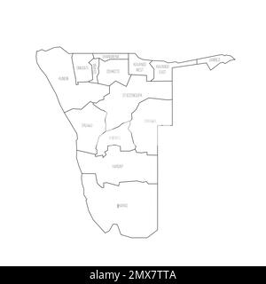 Namibia mappa politica delle divisioni amministrative Illustrazione Vettoriale