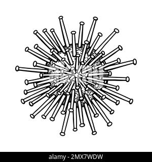Virus herpes disegnato a mano isolato su sfondo bianco. Rappresentazione vettoriale scientifica dettagliata e realistica in stile di schizzo Illustrazione Vettoriale