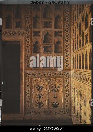 Delhi, Indes Muro decorato con pietra dura e Jali nel palazzo privato (Khas Mahal) del Forte Rosso (Lal Qila) , 1913-1914 - India, Pakistan - Stéphane Passet - (dicembre 16 - gennaio 29) Foto Stock