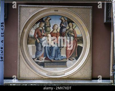 Parigi (1st arr.), Francia la Vergine col Bambino circondata da due angeli, Santa Rosa e Santa Caterina d'Alessandria, Pérugin, Musée du Louvre , Foto Stock