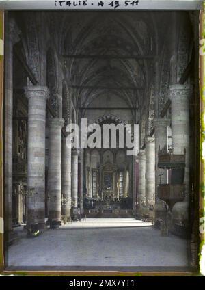 Verona, Italia Grande Nef de la Basilica Sainte Anastasie , 1918 - Italia - Fernand Cuville - (Marzo-Agosto) Foto Stock