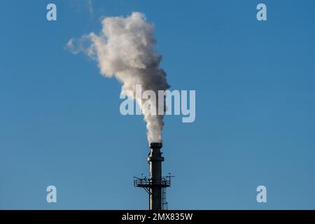 Il vapore proviene da una torre nella raffineria di petrolio vicino a Salt Lake City, Utah. Foto Stock