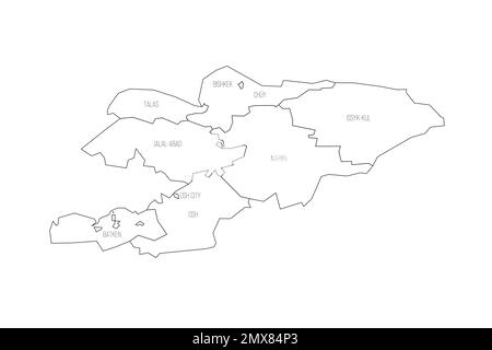 Kirghizistan mappa politica delle divisioni amministrative Illustrazione Vettoriale