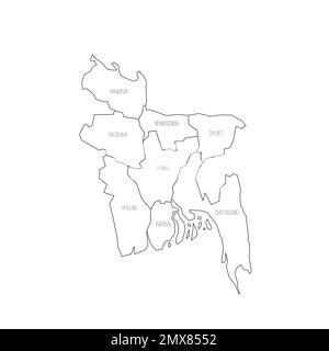 Bangladesh mappa politica delle divisioni amministrative Illustrazione Vettoriale