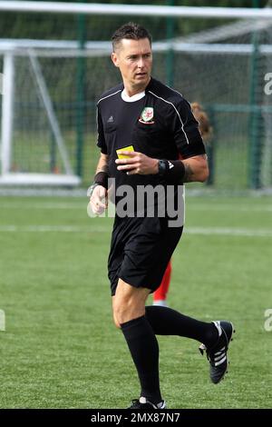 Fa Wales, ufficiali di calcio in azione alla partita delle leghe di Adran Foto Stock