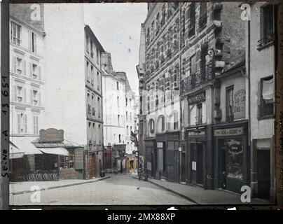 Parigi (VE arr.), rue de la Montagne-Ste-Geneviève, vista sulla Place de l' Abbé-Basset, Foto Stock