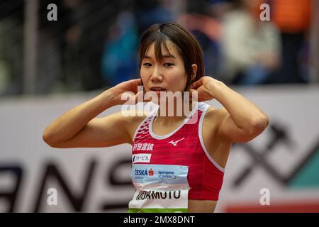 Ostrava, Repubblica Ceca. 02nd Feb, 2023. Mariko Morimoto, giapponese, compete nel salto triplo durante la riunione di atletica indoor di gala della categoria Silver del World Indoor Tour, il 2 febbraio 2023, a Ostrava, Repubblica Ceca. Credit: Vladimir Prycek/CTK Photo/Alamy Live News Foto Stock